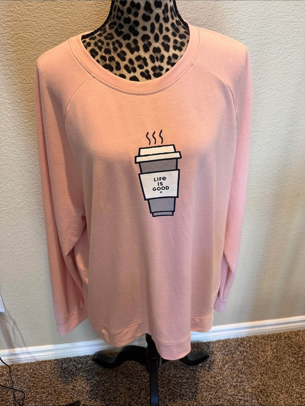 Life Is Good Light Pink Coffee Graphic Pullover